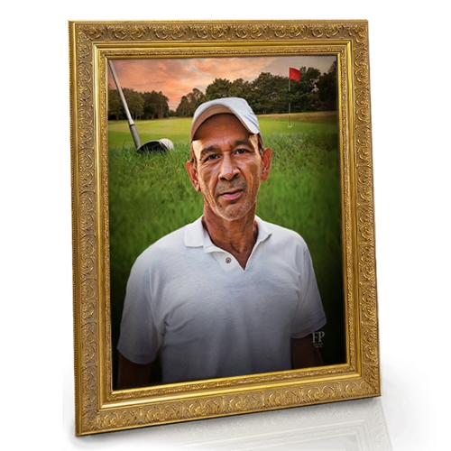 Show details for Framed Memorial Portrait - Emerald Fairway Lifescape Background