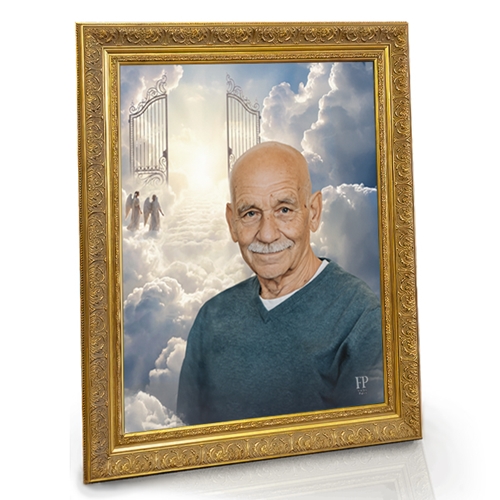 Show details for Framed Memorial Portrait - Pearly Gates Lifescape Background