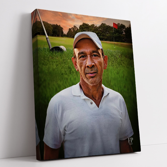 Show details for Wrapped Canvas Memorial Portrait - Emerald Fairway Lifescapes Background