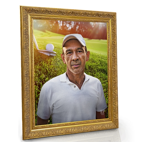 Show details for Framed Memorial Portrait - Emerald Fairway Lifescape Background