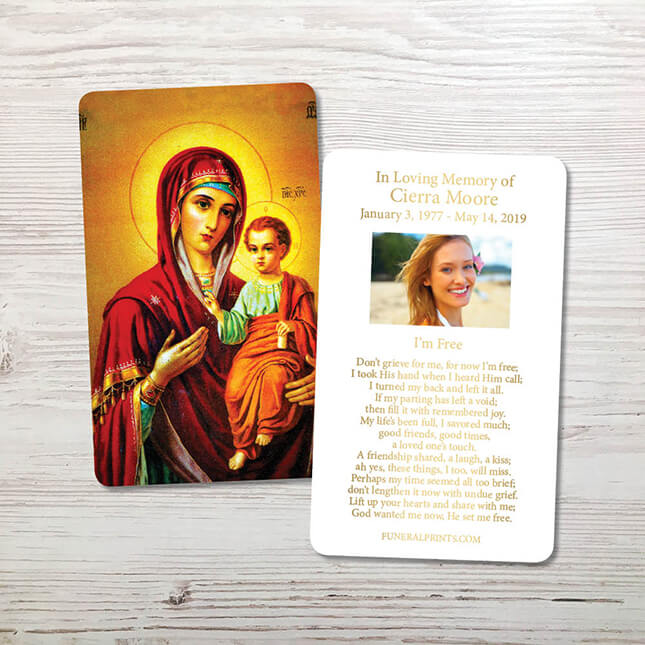 Virgin Mary with Jesus Gold Foil Memorial Cards & Unique Funeral ...