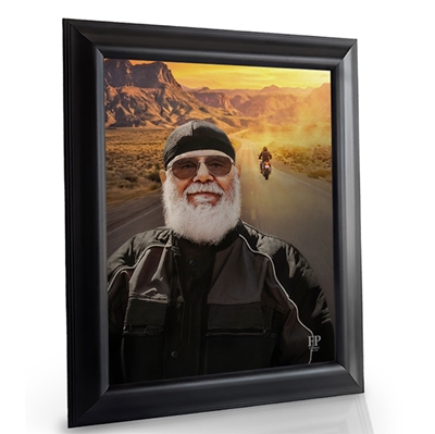 Show details for Framed Memorial Portrait - Riding into the Sunset Lifescapes Background