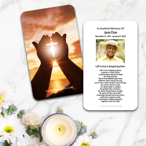 Show details for Cross in Hand Large Memorial Card (3" x 4.75")