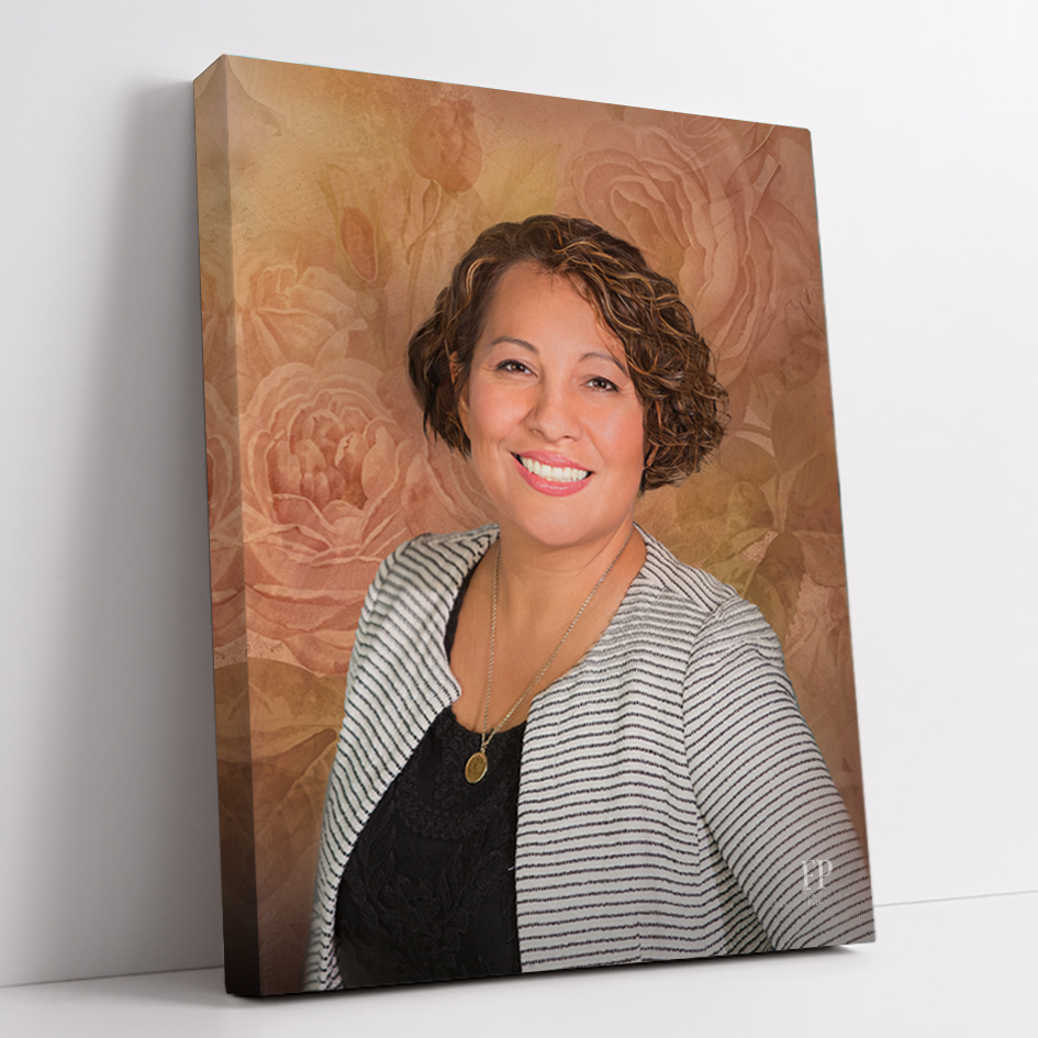 Show details for Wrapped Canvas Memorial Portrait - Painted Roses Lifescapes Background