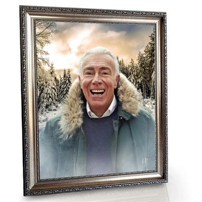 Show details for Framed Memorial Portrait - Winters Embrace Lifescapes Background