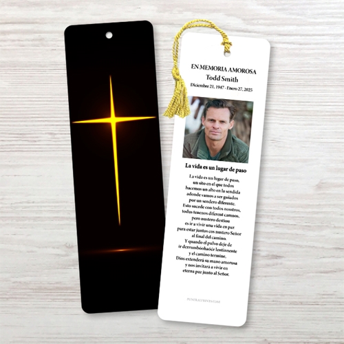 Show details for Glowing Cross Spanish Bookmark