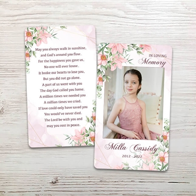 Show details for Pink Gold Floral Memorial Card