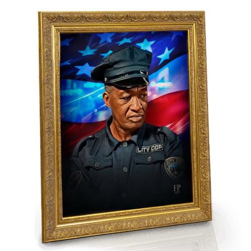 Show details for Framed Memorial Portrait - Fallen Guardian Lifescape Background