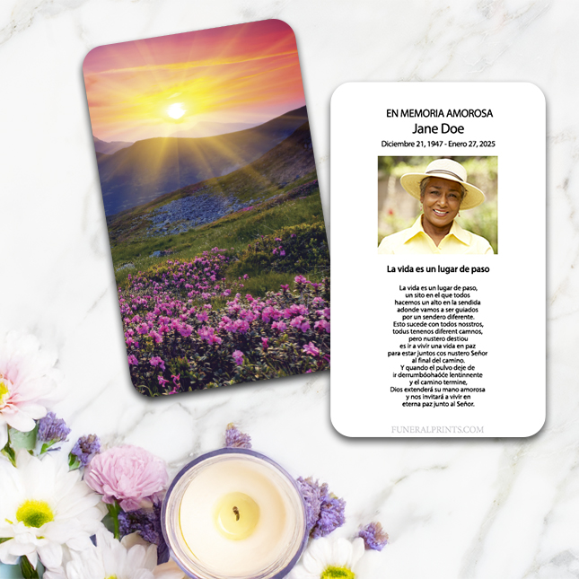 Show details for Purple Fields Spanish Prayer Card