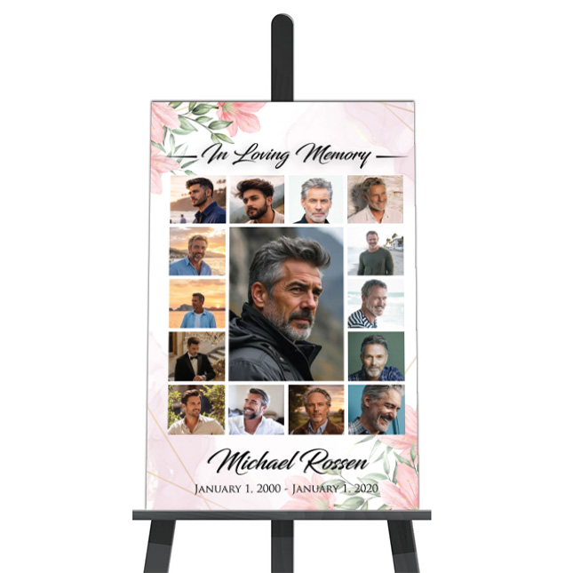 Show details for Pink Gold Floral Collage Funeral Poster