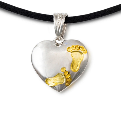 Show details for Footprints on My Heart Cremation Pendant - Sterling Silver