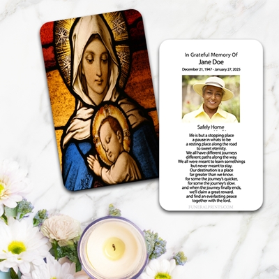 Show details for Virgin Mary with Baby Jesus Large Memorial Card (3" x 4.75")