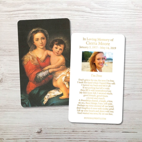 Picture of Mary & Baby Jesus 3 Gold Foil Memorial Card