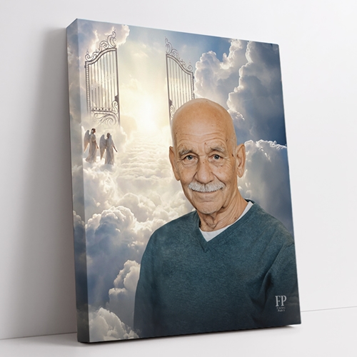 Show details for Wrapped Canvas Memorial Portrait - Pearly Gates Lifescape Background