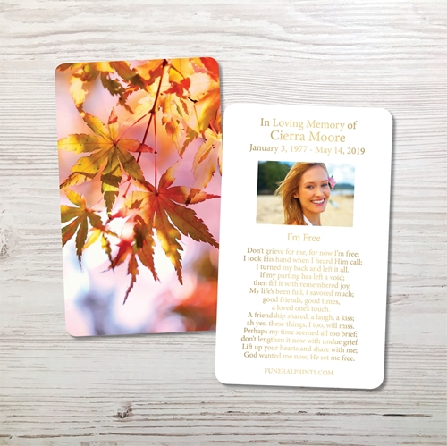 Picture of Leaves of Fall Gold Foil Memorial Card