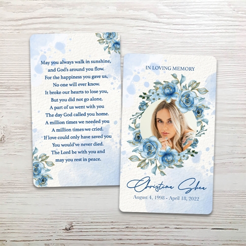 Picture of Blue Round Floral Memorial Card