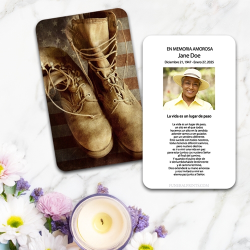 Show details for Flag & Boots 2 Spanish Prayer Card