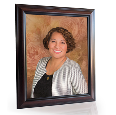 Show details for Framed Memorial Portrait - Painted Roses Lifescapes Background