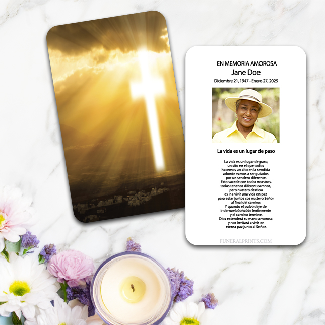 Show details for Cross in Sky Spanish Prayer Card