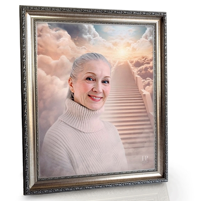 Show details for Framed Memorial Portrait - Heavenly Journey Background
