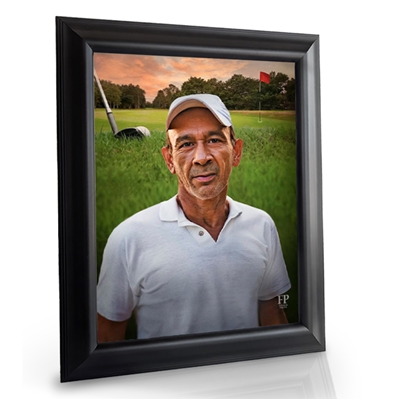 Show details for Framed Memorial Portrait - Emerald Fairway Lifescape Background