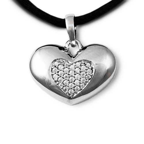 Show details for Jeweled Heart Cremation Pendant - Sterling Silver