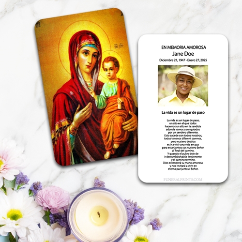 Show details for Virgin Mary with Jesus Spanish Prayer Card