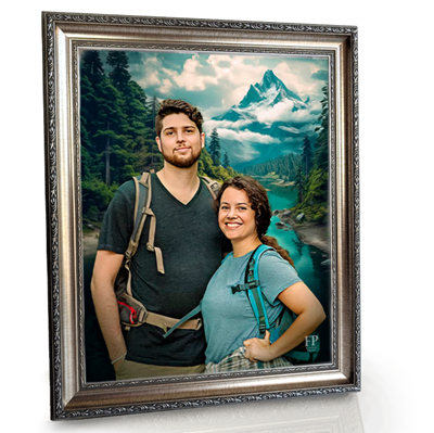 Show details for Framed Memorial Portrait - Scenic Reflection Lifescapes Background