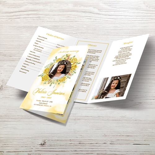 Show details for Yellow Floral Trifold Program 