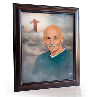 Show details for Framed Memorial Portrait - Open Arms Lifescapes Background