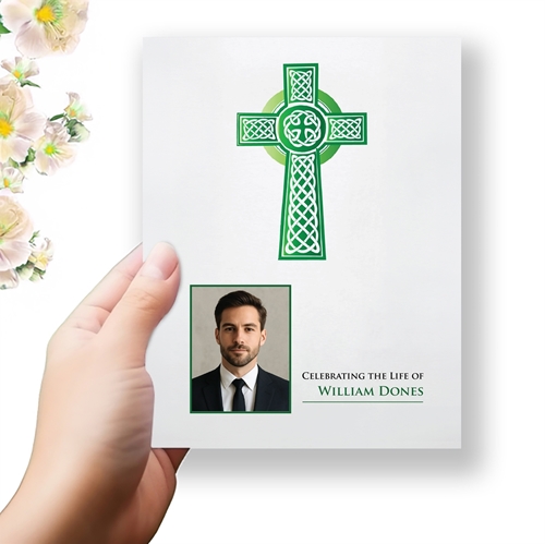 Show details for Green Celtic Cross Funeral Program