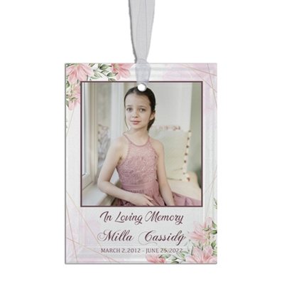 Show details for Pink Gold Floral Rectangle Ornament