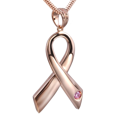 Show details for Breast Cancer Ribbon Cremation Pendant - Rose Gold Vermeil