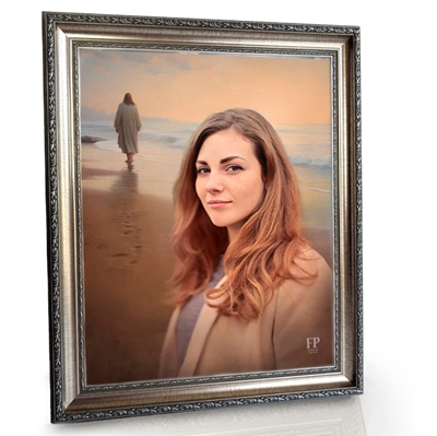 Show details for Framed Memorial Portrait - Footprints of Faith Lifescape Background
