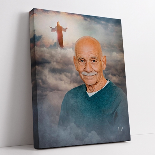 Show details for Wrapped Canvas Memorial Portrait - Open Arms Lifescapes Background