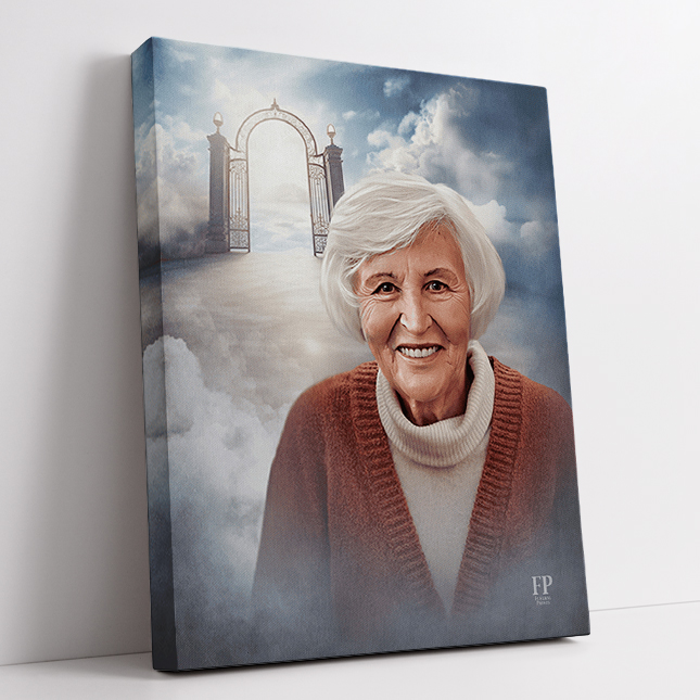 Show details for Wrapped Canvas Memorial Portrait - Pearly Gates Lifescape Background