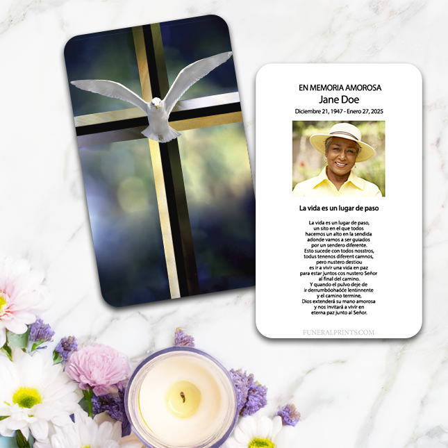 Show details for Dove & Cross Spanish Prayer Card