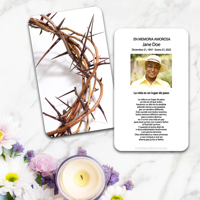 Show details for Crown of Thorns Spanish Prayer Card