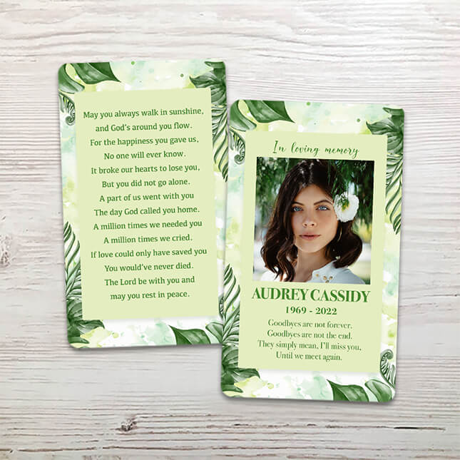 Show details for Green Leaf Watercolor Memorial Card