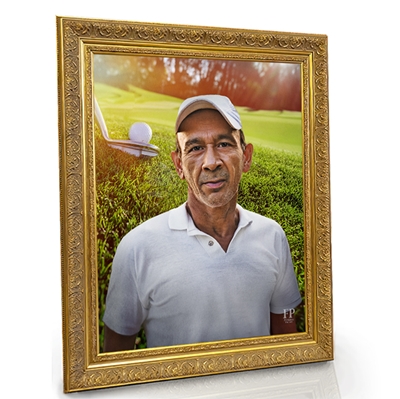 Show details for Framed Memorial Portrait - Emerald Fairway Lifescape Background