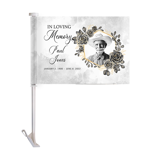 Show details for Black Gold Floral Car Flag