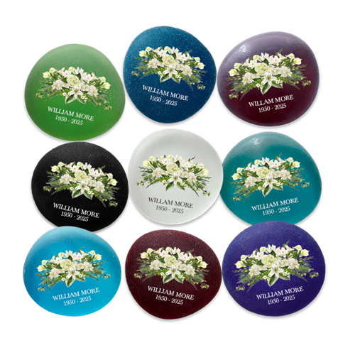 Show details for Multicolor Frosted Assortment White Floral Drape Memorial Stone