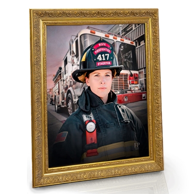 Show details for Framed Memorial Portrait - Guardian of the City Lifescape Background