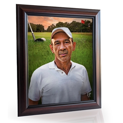 Show details for Framed Memorial Portrait - Emerald Fairway Lifescape Background