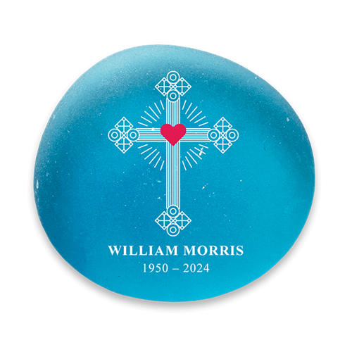 Picture of Frosted Light Blue Cross Memorial Stone