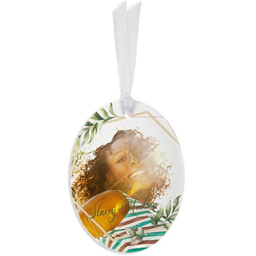 Show details for Green Leaf Oval Ornament