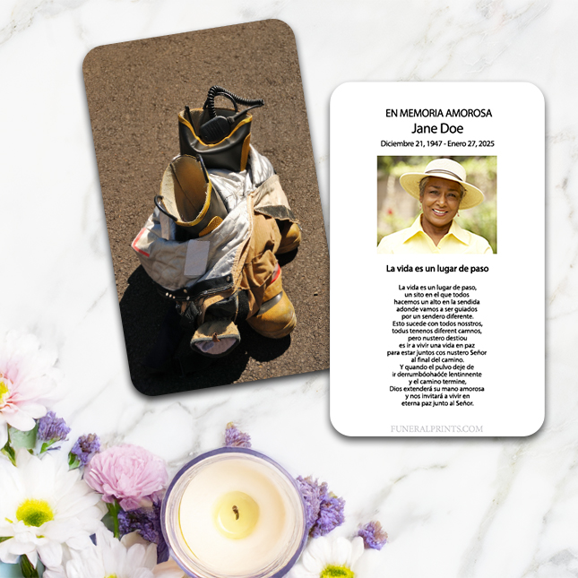 Show details for Fireman Boots Spanish Prayer Card
