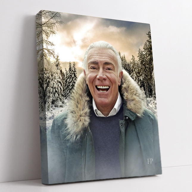 Show details for Wrapped Canvas Memorial Portrait - Winters Embrace Lifescapes Background