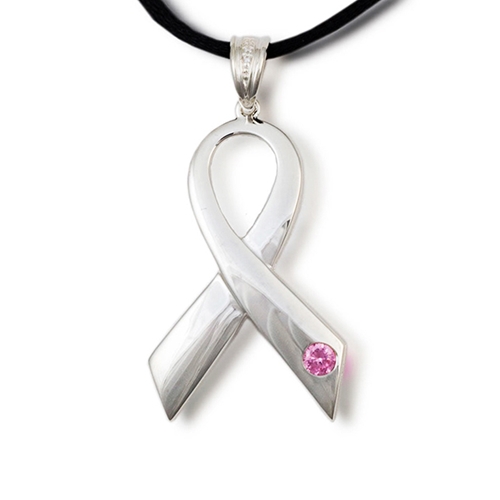 Show details for Breast Cancer Ribbon Cremation Pendant - Polished Sterling Silver