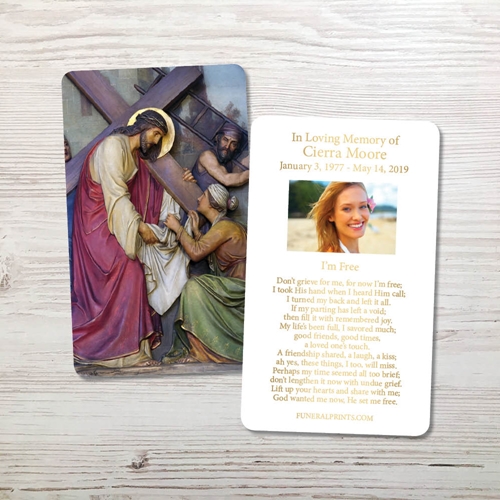 Picture of Jesus Carrying Cross 2 Gold Foil Memorial Card
